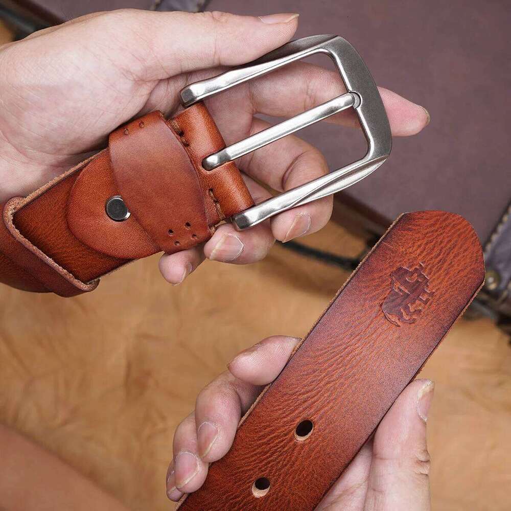 BISON DENIM Vintage Cowskin Leather Men's High Quality Pin Buckle Fancy Waist Strap Belt for Jeans Ideal Gift Y260225