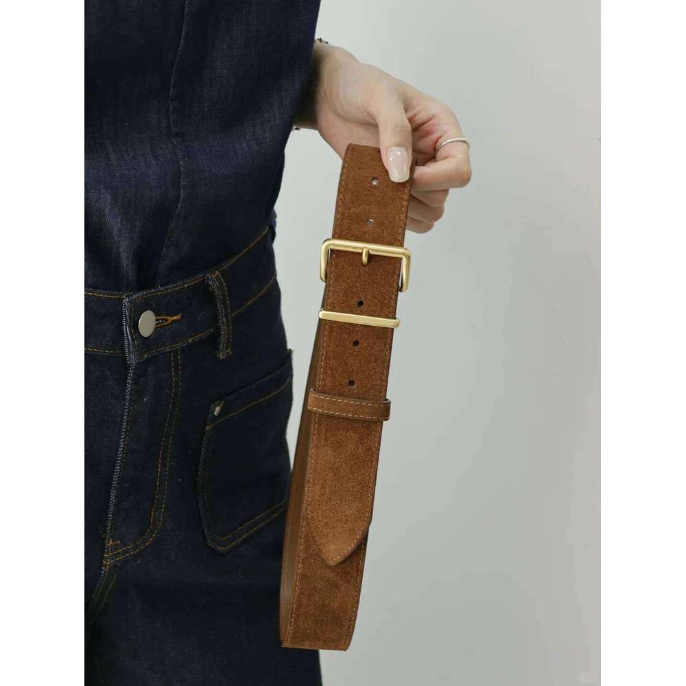 Retro metal buckle for women new design suede leather belts versatile denim jeans coats dress waist belt Y260225