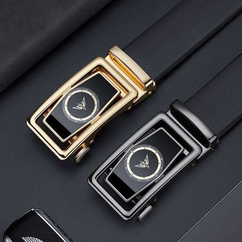Men's leather 2024 new automatic business cowhide high-grade fashion trouser belt gift dad gold buckle Y260225