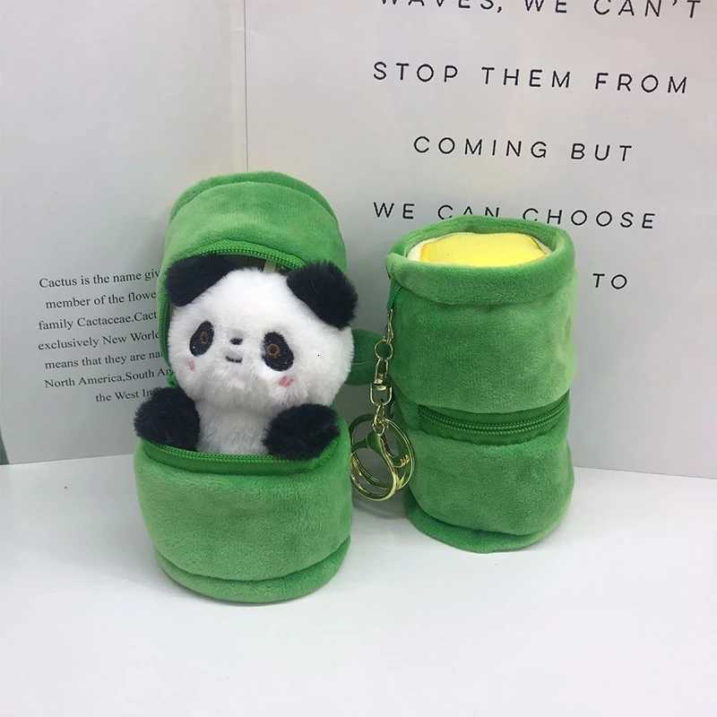 Plush Panda Bamboo Tube Keychain Cartoon Panda Doll And Bamboo Tube Keyrings Pendants Lovely Panda Doll Key Chain Hanging H260225