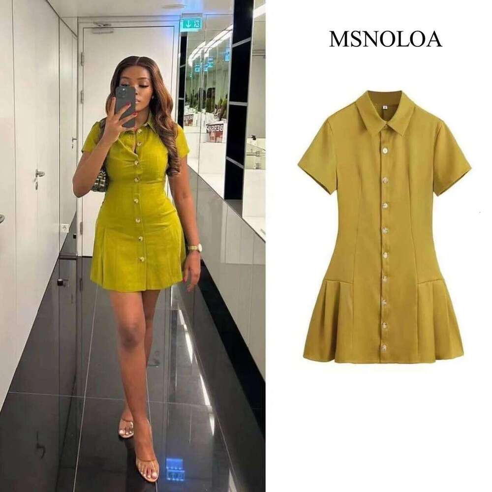 MSNOLOA 2024 sunmer New Product Women's Fashion Casual Polo Collar Short sleeved Shirt Style Mini Dress XJ260225