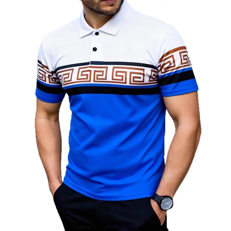 2026 New Model Designer Casual Men's Polo Shirt With Lapel Design 3D Color Block Patchwork Short-sleeved T-shirt Slim-fit Men's Polo Shirt