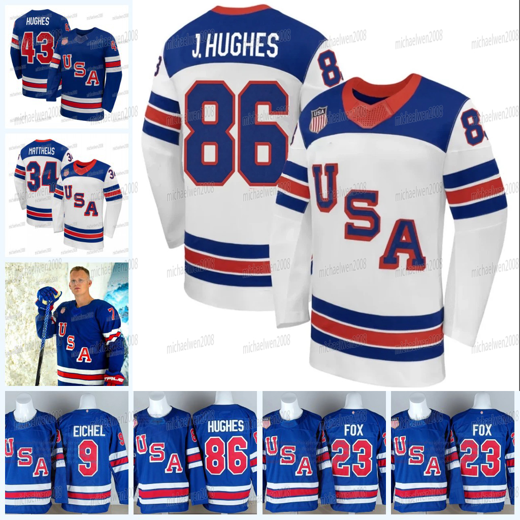 Custom Team Name USA 2026 Winter Olympicss Hockey Jerseys Jack Hughes Matthew Tkachuk Matthew Jake Guentzel Brady Tkachuk Adam Fox Hellebuyck Quinn Hughes Slavin