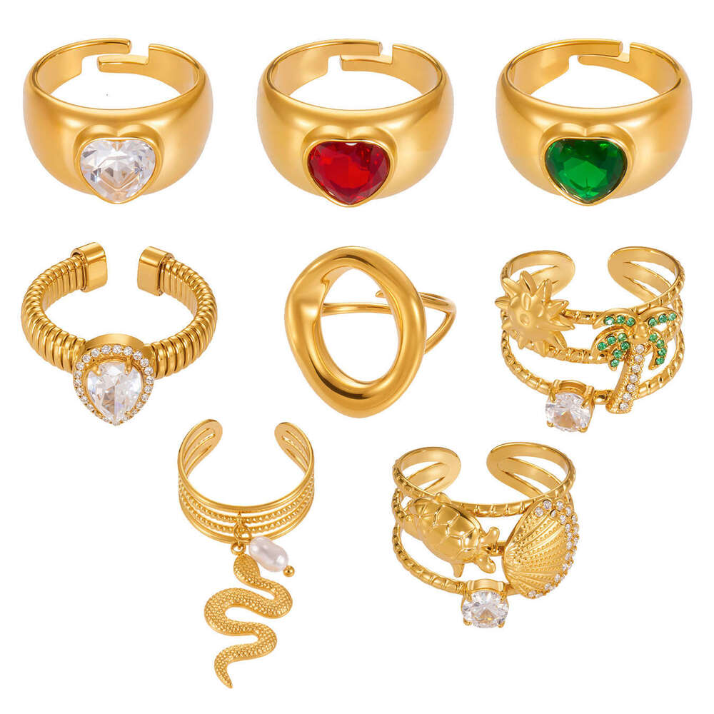 new heart-shaped colorful zircon for women, exaggerated geometric design with diamonds, European and American open ring wholesale