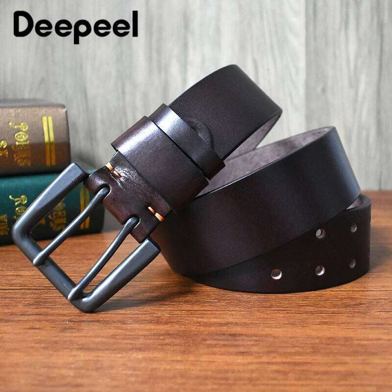 4.3cm*105-125cm Men's Cowskin Belt Genuine Leather Crafts Jeans Belts Double Pin Buckle Luxury Designer Waistband for Men Gift Y260225
