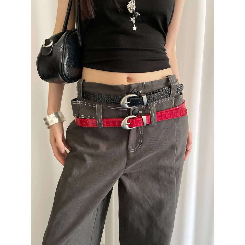 High-End Crocodile Pattern Red Thin Women 2025 New Niche Fashion Belt For Skirts And Jeans Y260225