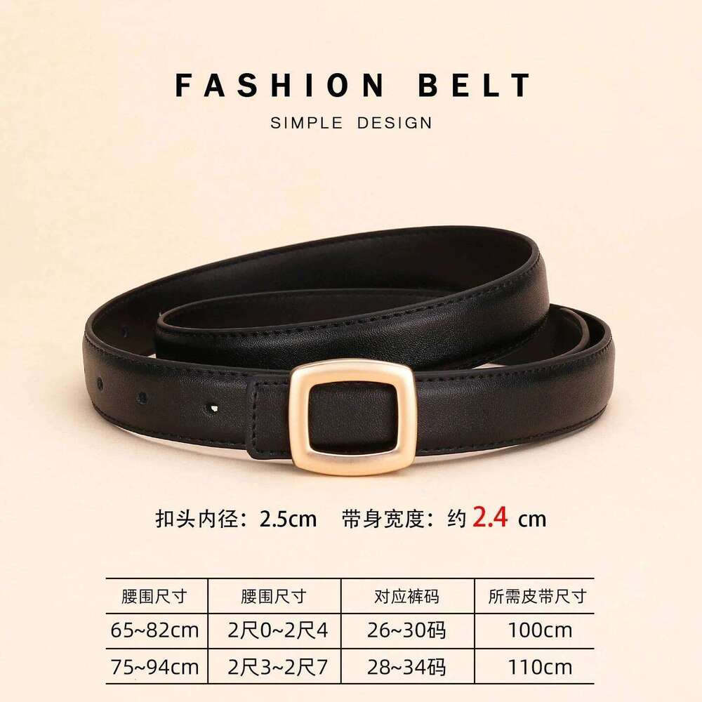 Ladies belt with high-end simple decoration; new trend genuine leather versatile black jeans belt. Y260225