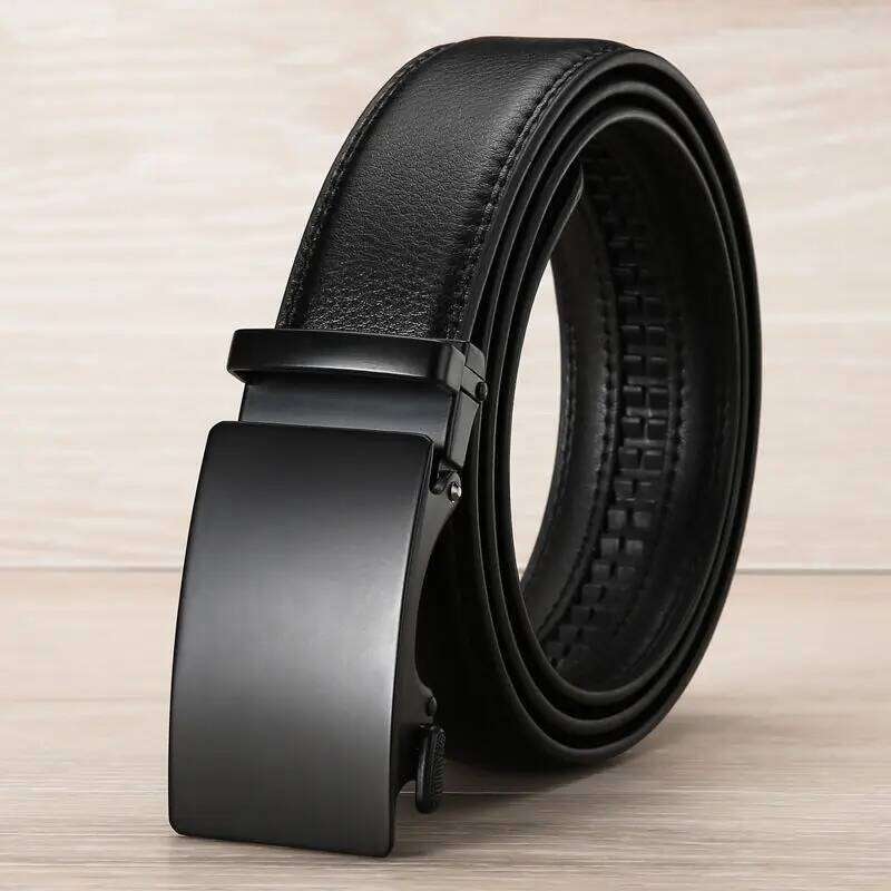 Black Men's Business Belt - Luxury PU Leather Waist Strap, Automatic Buckle, Famous Brand, Ideal for Jeans Y260225