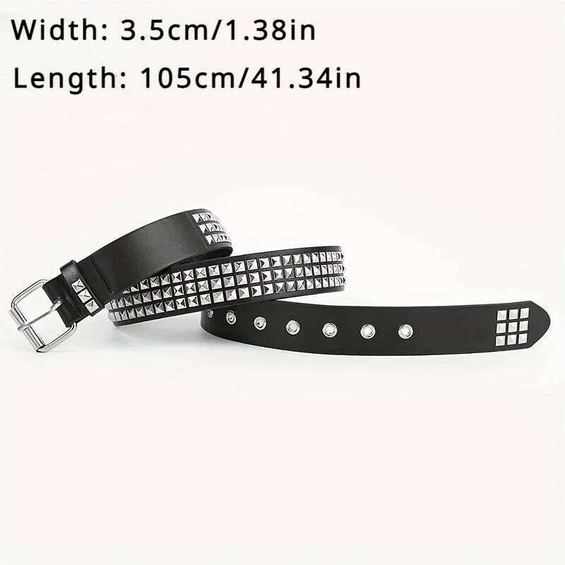 2026 Punk Square Rivet Metal Pyramid Studded Belt for Men Women Rock Style Jeans Waistband Designer Belts Y260225