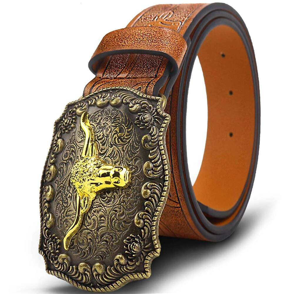 OYIFAN Western Cowboy Belt jeans pin buckle fashion 100-110-120cm carved men and women available trend belt Y260225