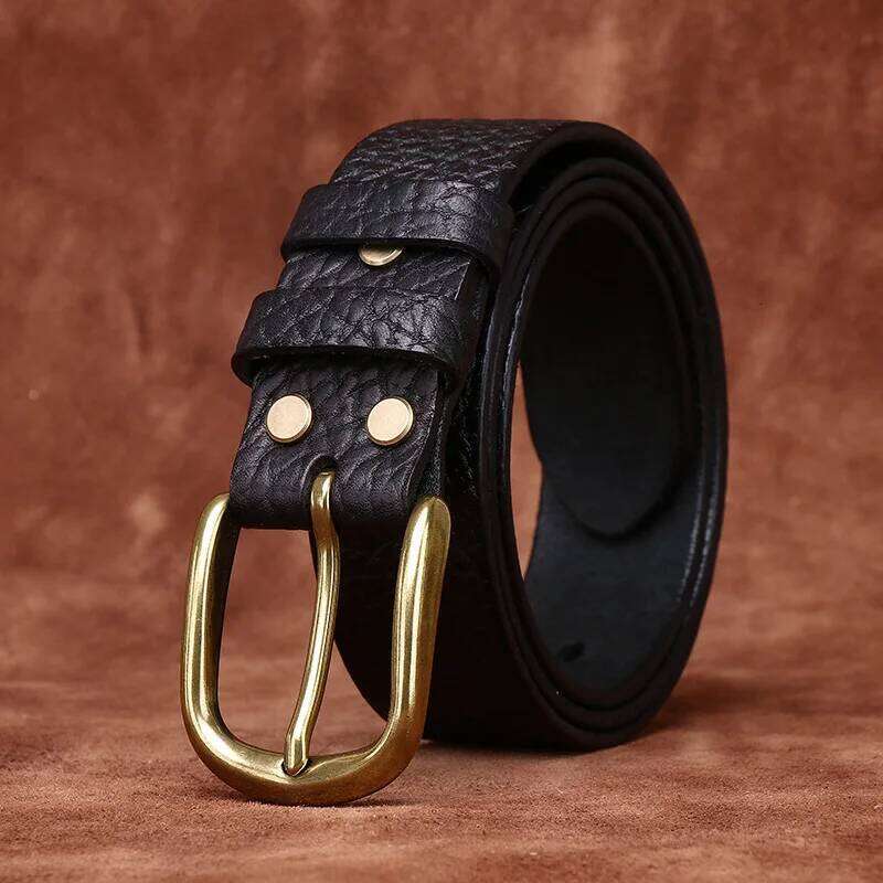 3.8CM Pure Thick Cowhide High Quality Genuine Leather Belts for Men Brand Strap Male Brass Buckle Business Jeans Cowboy Cintos Y260225