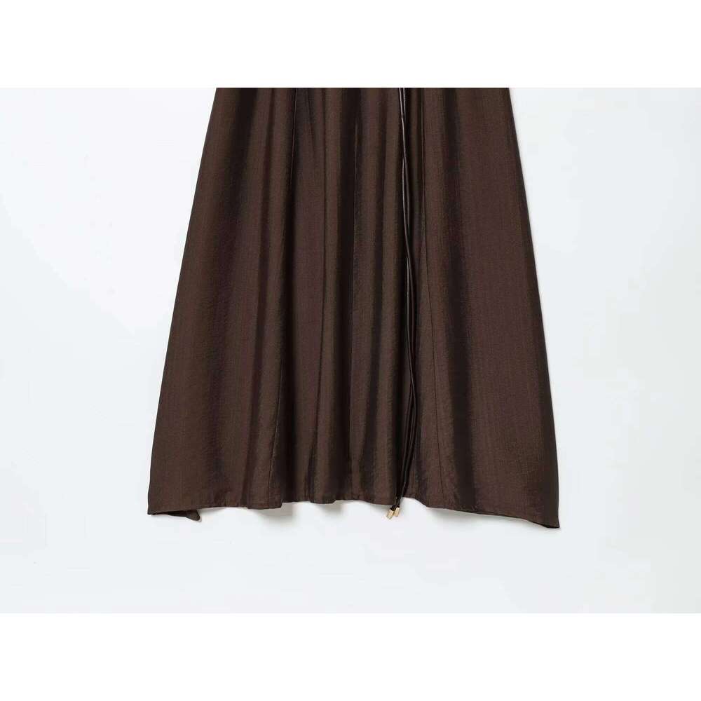 2025 autumn new women's casual, simple and fashionable temperament V-neck sleeveless solid color dress with belt XJ260225