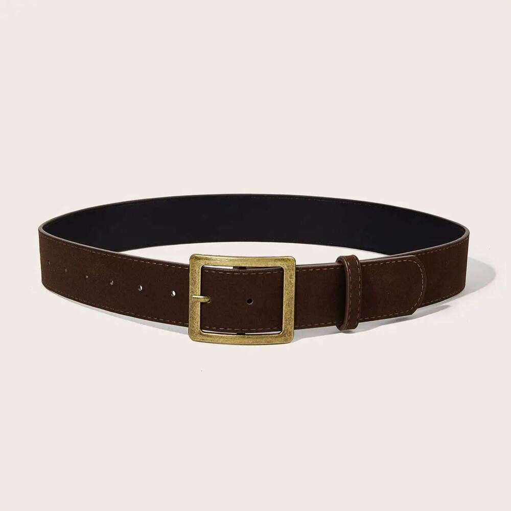A unisex suede leather casual belt with a square buckle is suitable for daily wear Y260225