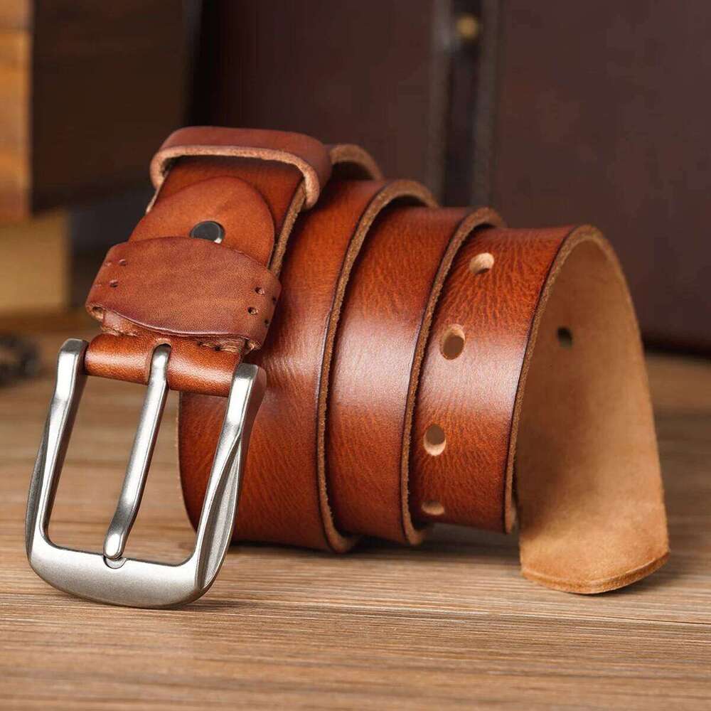 BISON DENIM Vintage Cowskin Leather Men's High Quality Pin Buckle Fancy Waist Strap Belt for Jeans Ideal Gift Y260225