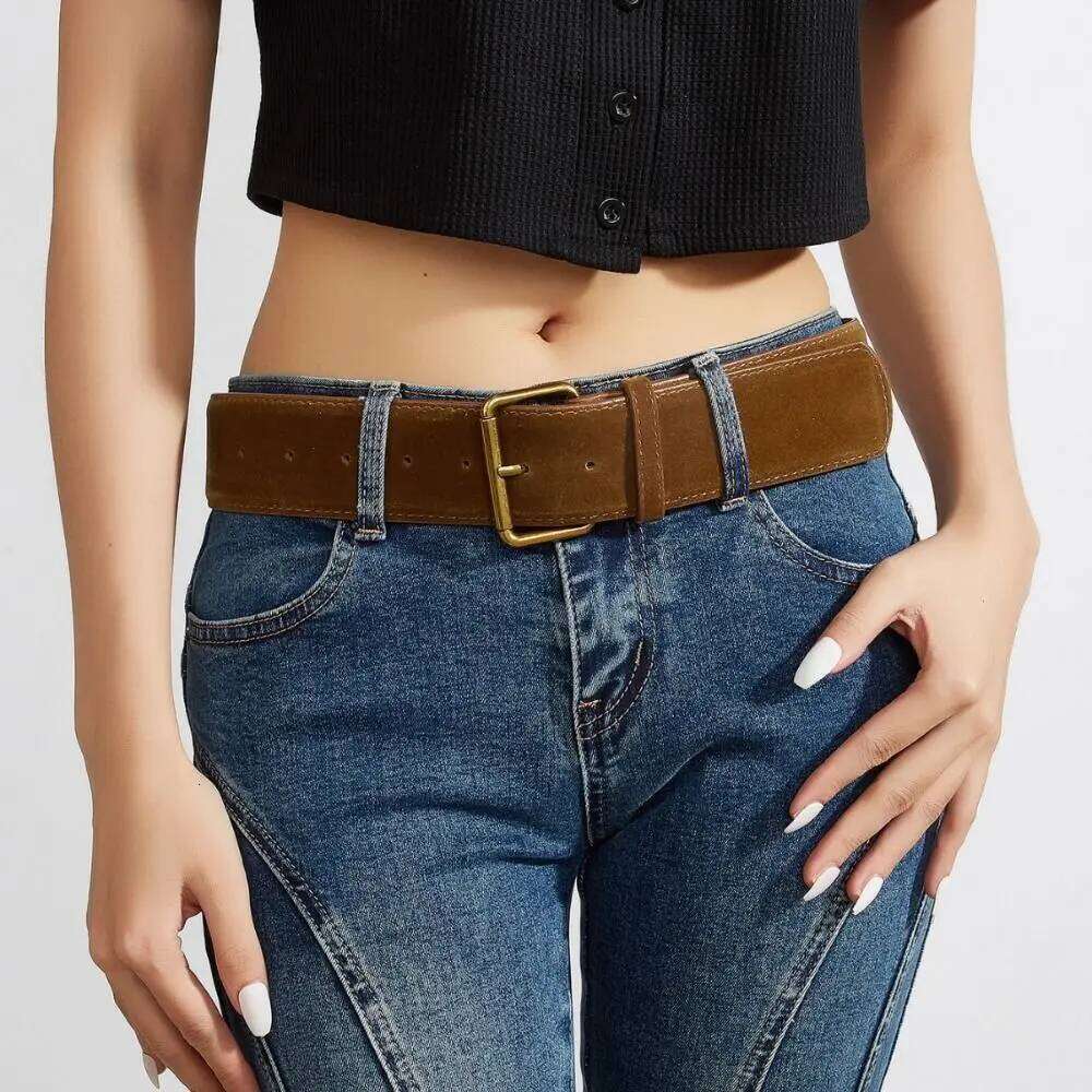 Women Luxury Design Suede Leather Wide Belt Casual Versatile Business Waist Strap Trendy Pin Buckle Waistband Y260225