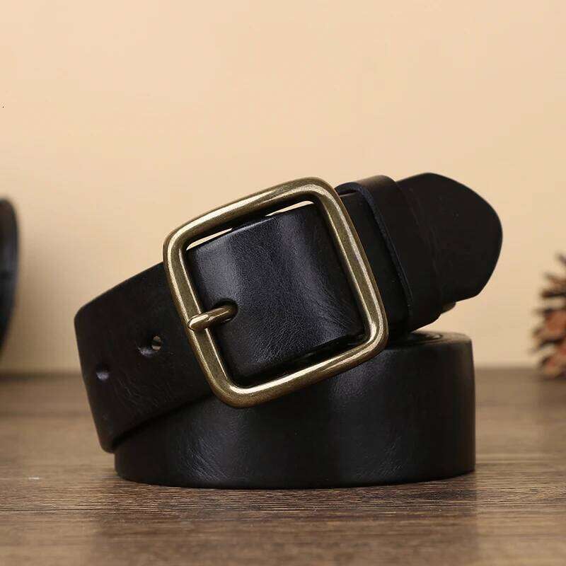 Men's Cowhide Copper Buckle Belts All Matching Casual Jeans High-quality Luxury Genuine Leather Belt For Man Y260225