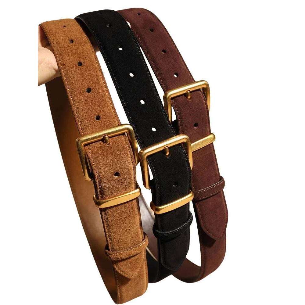 Fashion Suede Cowhide Womens Belts Genuine Leather Luxury Designer Belt Slim waist Dresses Jeans Girdle Y260225