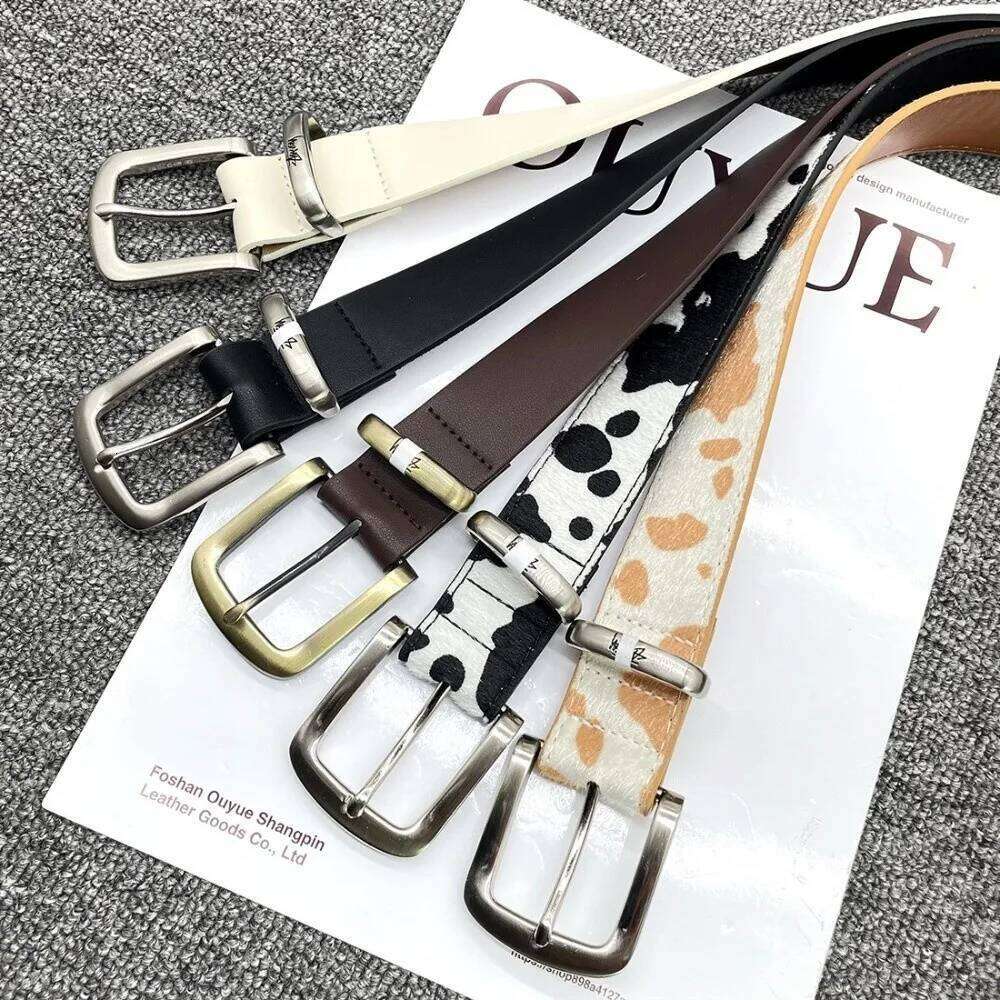 New Stu Style Cow Horse Hair Waist Belt Metal PU leather Pin Buckle Waistband Versatile Accessory Casual Trouser Dress Belts Y260225
