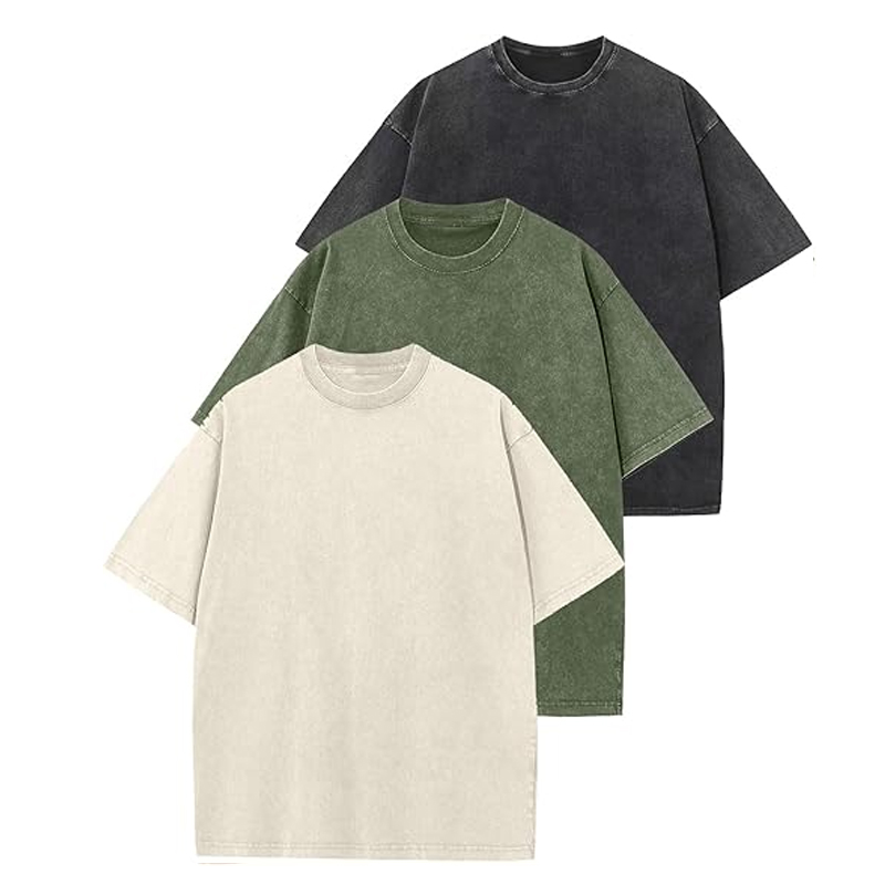 3-piece men's oversized T-shirt retro T-shirt loose short sleeved casual streetwear loose washed unisex top