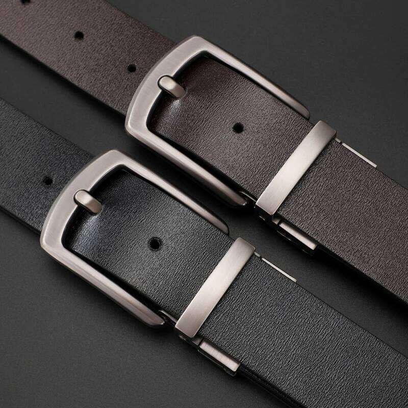 1 double-sided leather belt-2 style belt with irregular pattern, rotary alloy buckle, suitable for business dress pants and casu Y260225