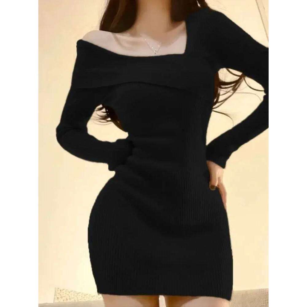 Summer Women Long Sleeve Slim Knitting Female Clothes Streetwear Vacation Casual Soft Sweet Sexy Korea Fashion Dress XJ260225