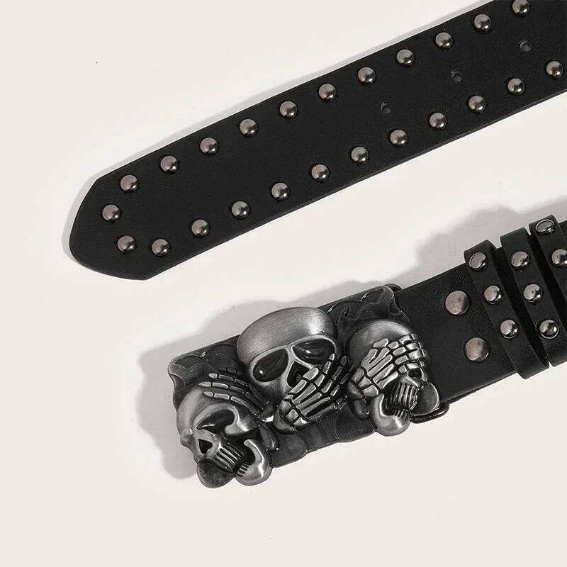 Women's Punk Skull Harajuku Gothic Y2K Rivets Skeleton Hand Decoration Men Girls Leather Belt Halloween Accessories Y260225