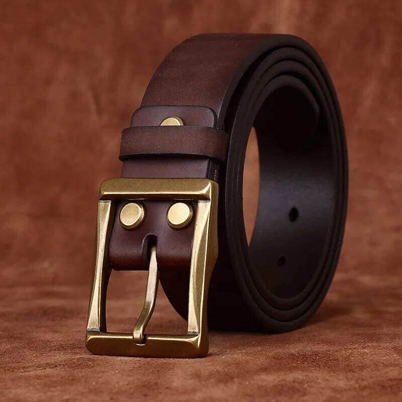 3.8 Cm Wide High Quality Genuine Leather Men's Retro Thickened First Layer Pure Cowhide Brass Buckle Jeans Luxury Male Belt Y260225