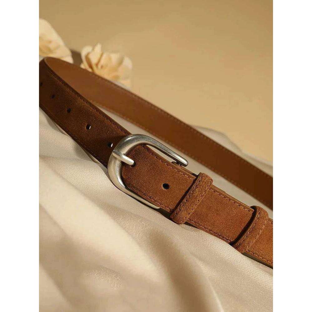 Casual Genuine Leather Belt Suede Cowhide Belts for Women Wide Elegant Dress Jeans Waistband Silver Buckle Girdle Y260225