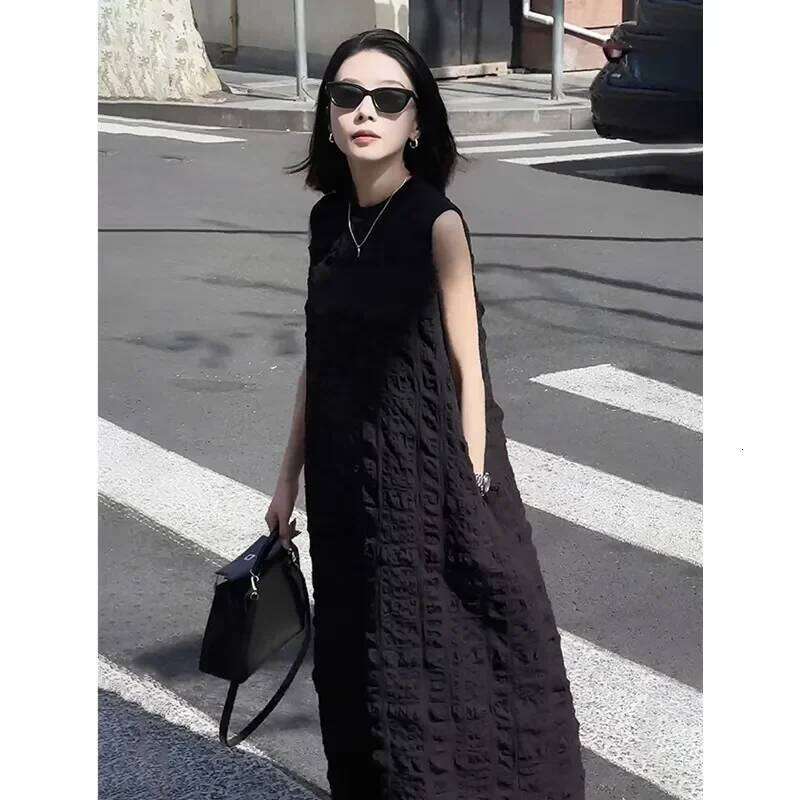 Women's New Spliced Pullover Round Neck Fashionable Solid Color Pockets Loose Slimming Temperament Sleeveless Vest Dress XJ260225