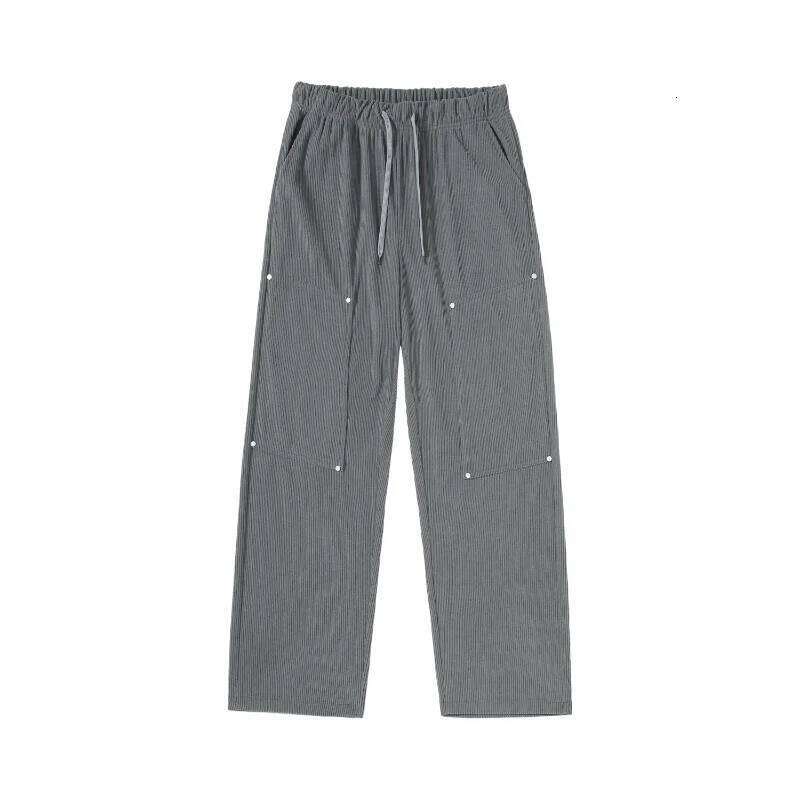 2026 New Men's Corduroy Straight Workwear Elastic High Waist Pocket Solid Color Drawstring Trendy Versatile Casual Trousers Pants Q260225