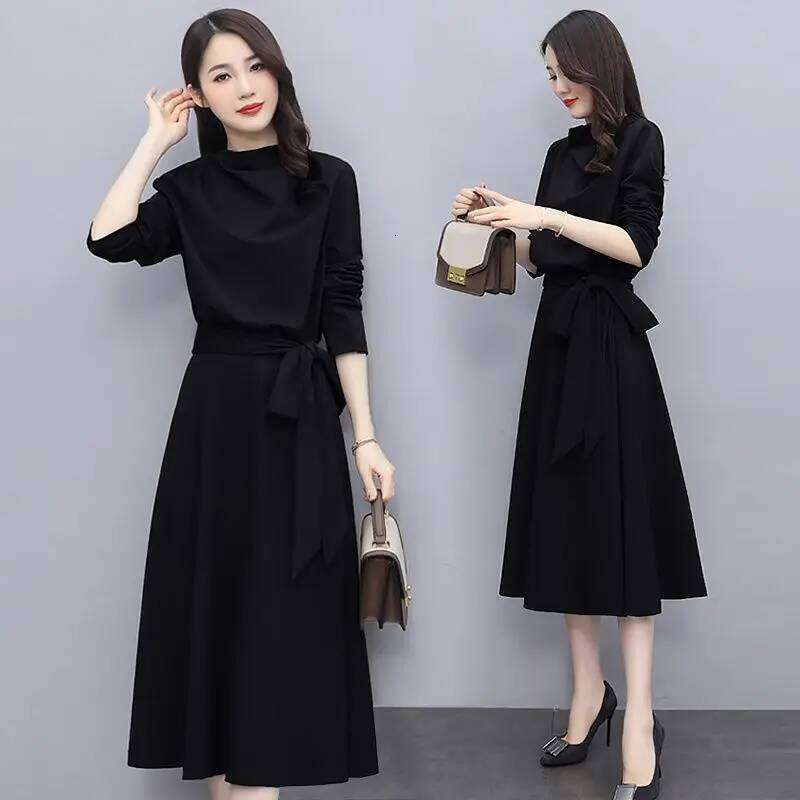 Long Sleeves Women's Elegant Midi Dresses for Women Womens Office Dress Woman Streetwear Autumn Winter Korean Style New XJ260225