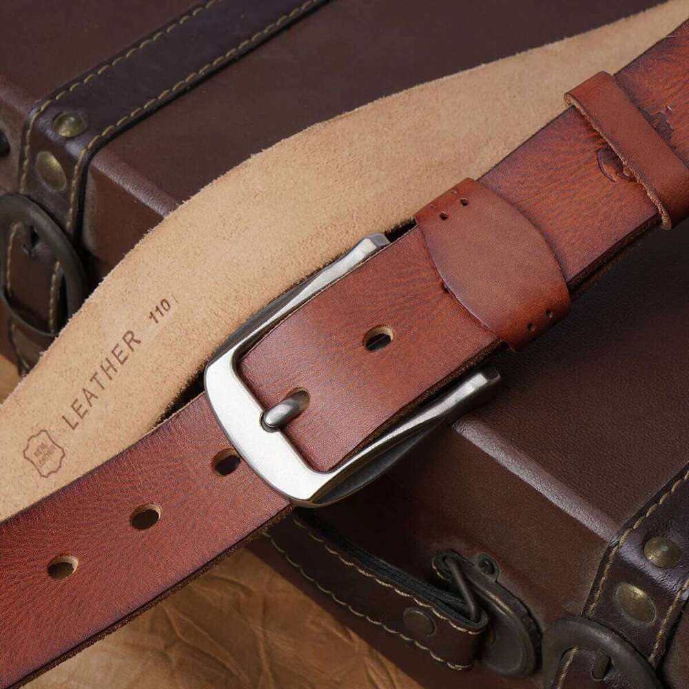 BISON DENIM Vintage Cowskin Leather Men's High Quality Pin Buckle Fancy Waist Strap Belt for Jeans Ideal Gift Y260225