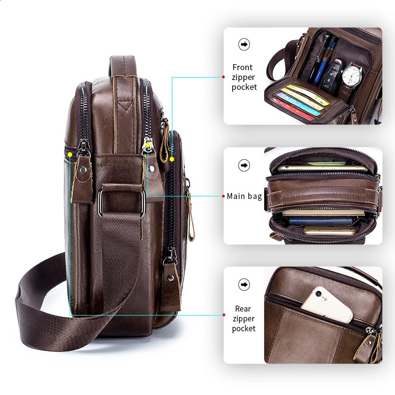 100 Genuine Leather Mens Shoulder Bags Messenger Bag for Men Crossbody Bags Small Man Handbag Bolso Male 260305