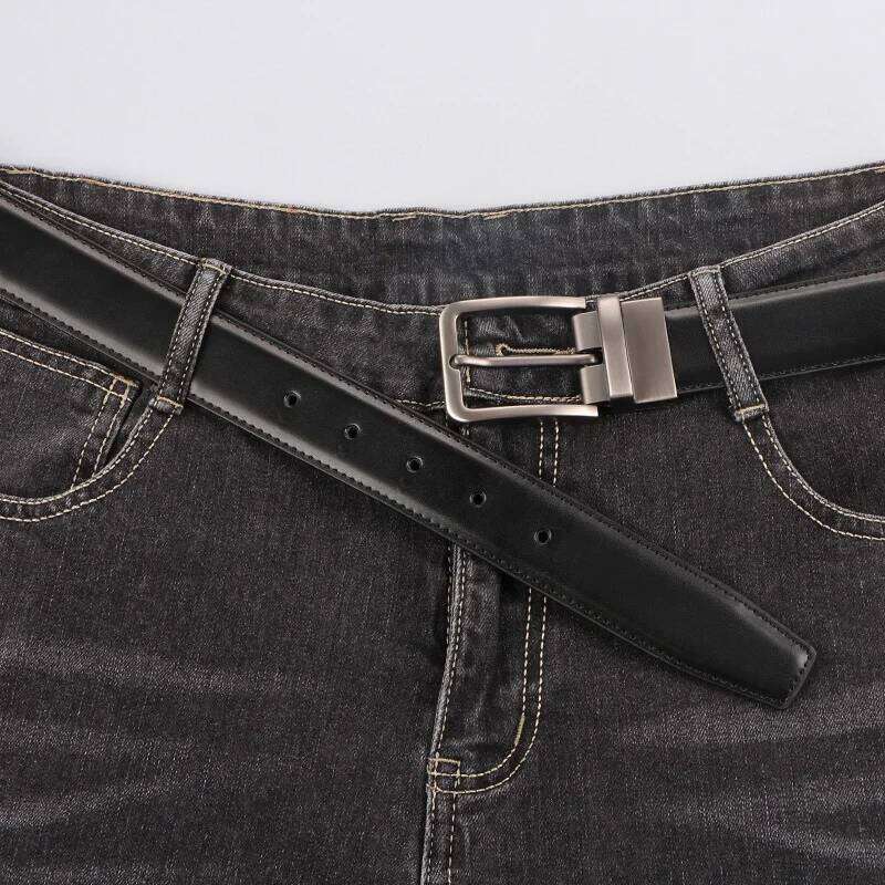 1pc Men's Leather Reversible Belt, Rotate Black Buckle Y260225