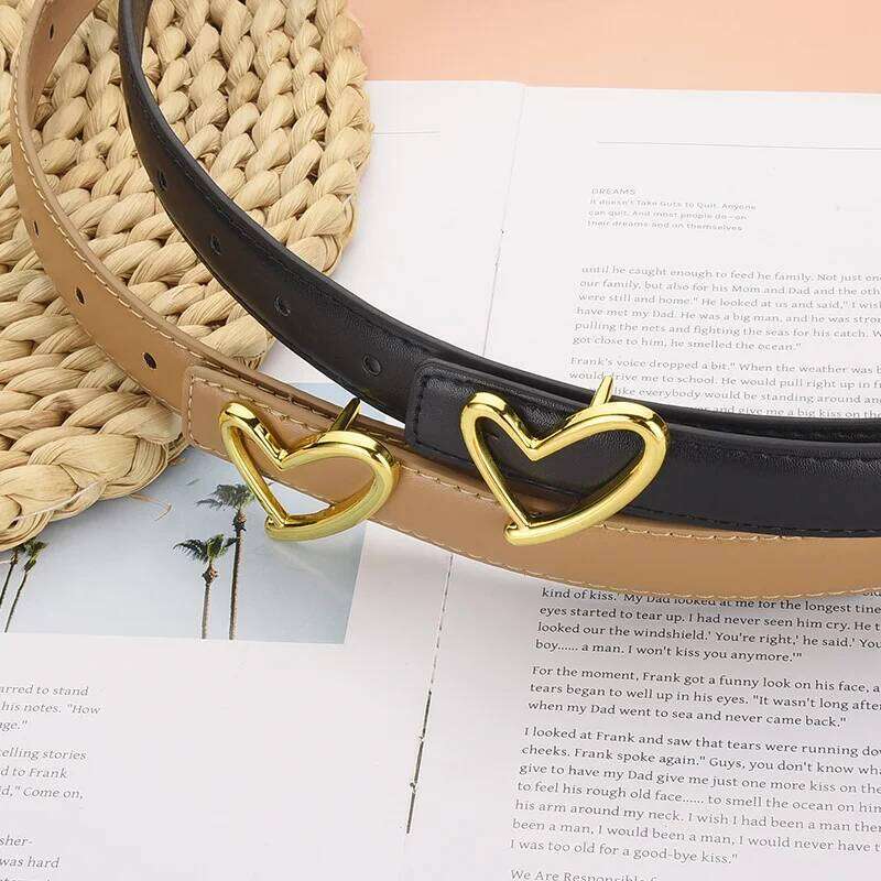1pcs Women's Fashionable Heart-Shaped Buckle High-End Pu Leather Thin Casual Versatile Trend Jeans Ladies Belt Y260225