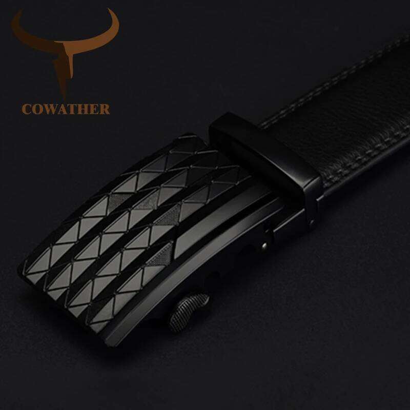 COWATHER Men's Automatic Buckle belt with Cow Genuine Leather BLACK BROWN Belts for Men brand Wide 3.5 cm CZ058 Y260225