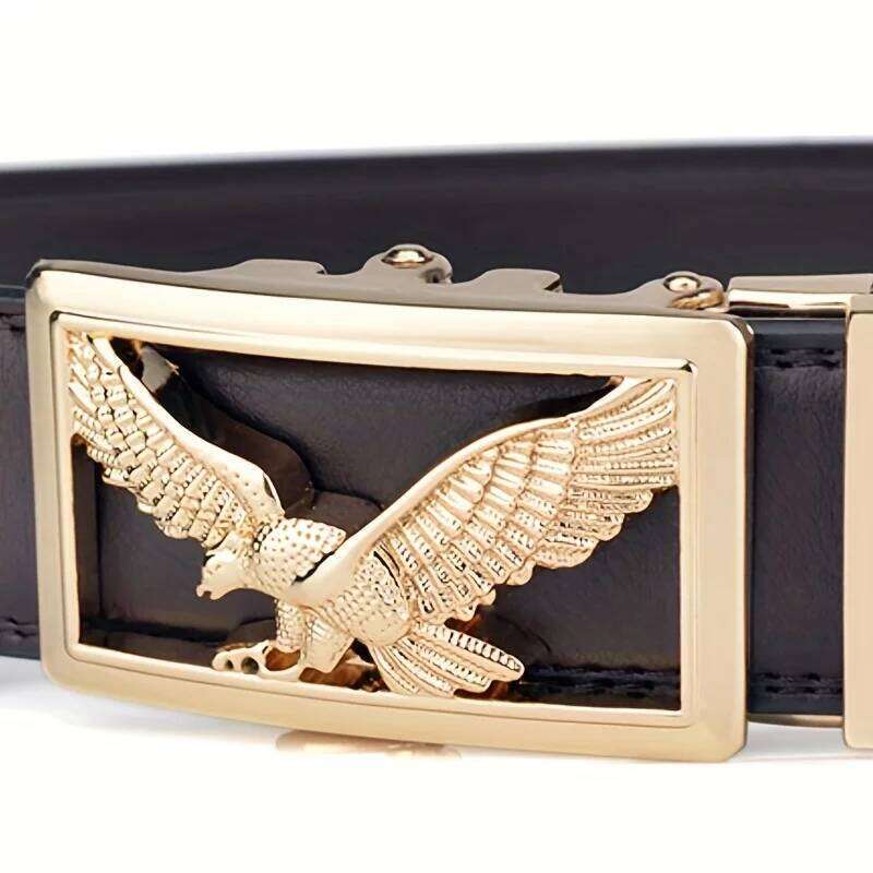 Men's Business Casual High-quality Golden Silver Eagle Pattern Leather Belt with Automatic Buckle Y260225