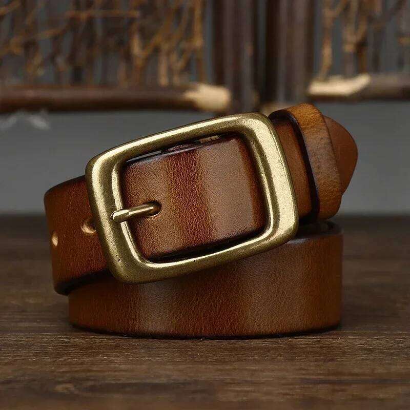 3.3CM Men's Genuine Leather Belt Luxury Designer Brass Pin Buckle Belts Pure Cowskin Vintage Strap Male Jeans for Man Women Y260225