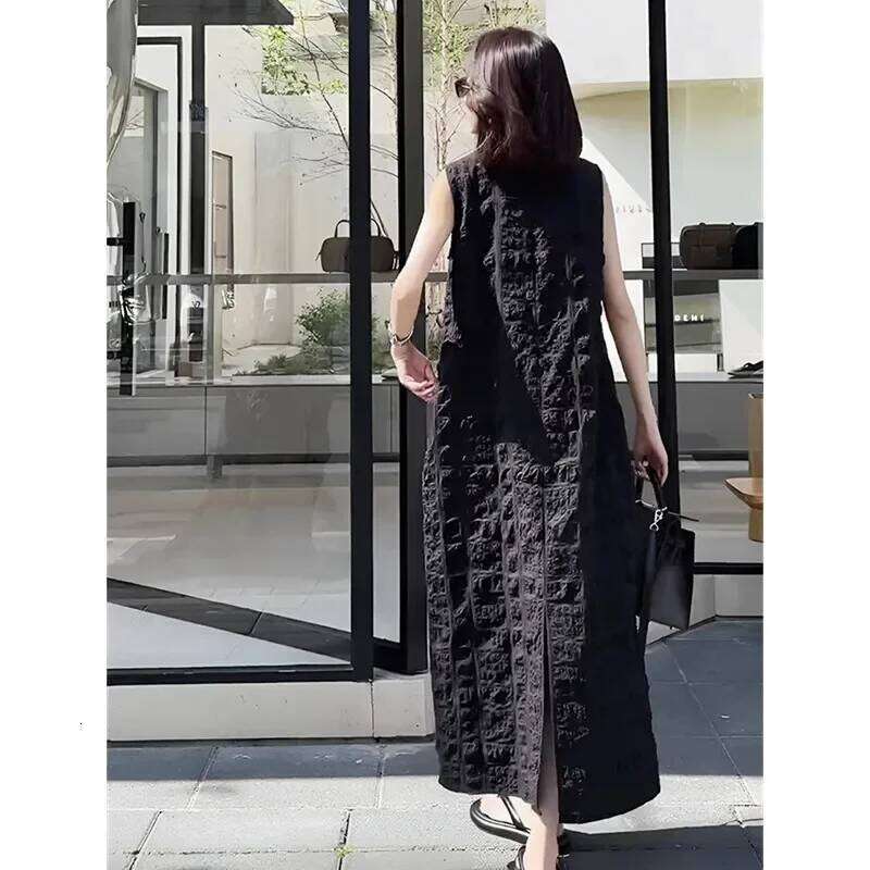 Women's New Spliced Pullover Round Neck Fashionable Solid Color Pockets Loose Slimming Temperament Sleeveless Vest Dress XJ260225