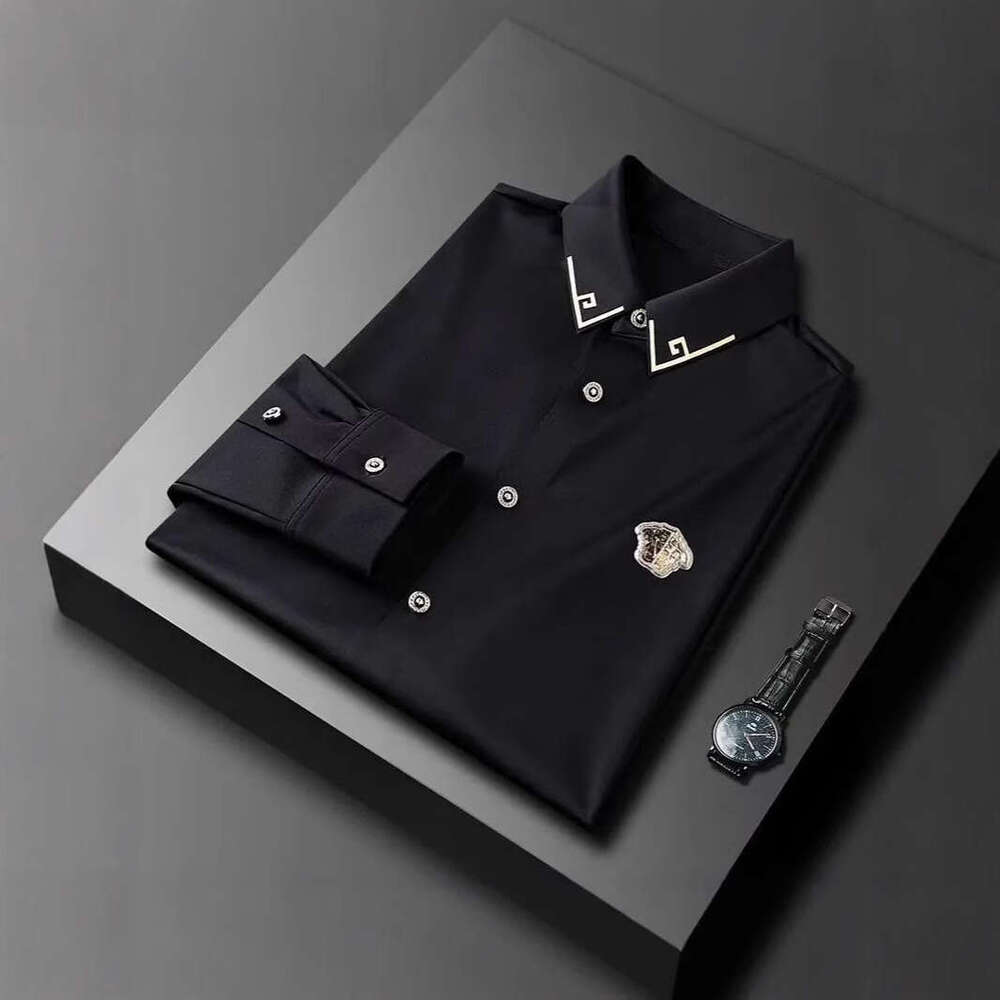 Light Luxury Thin Business Casual Solid Color Long Sleeve Slim Fit High-End European Button Cardigan Men's New Shirt