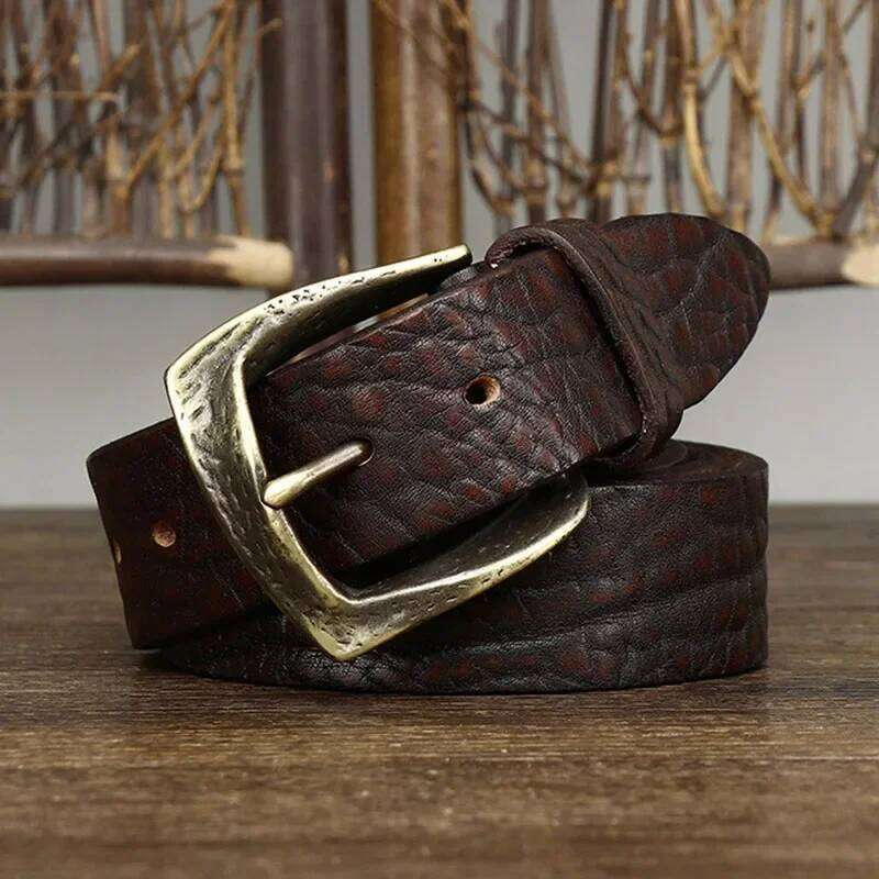 3.8CM Men High Quality Genuine Leather Belt Luxury Copper Buckle Belts Thickening Pure Cowskin Vintage Strap Male Jeans for Man Y260225