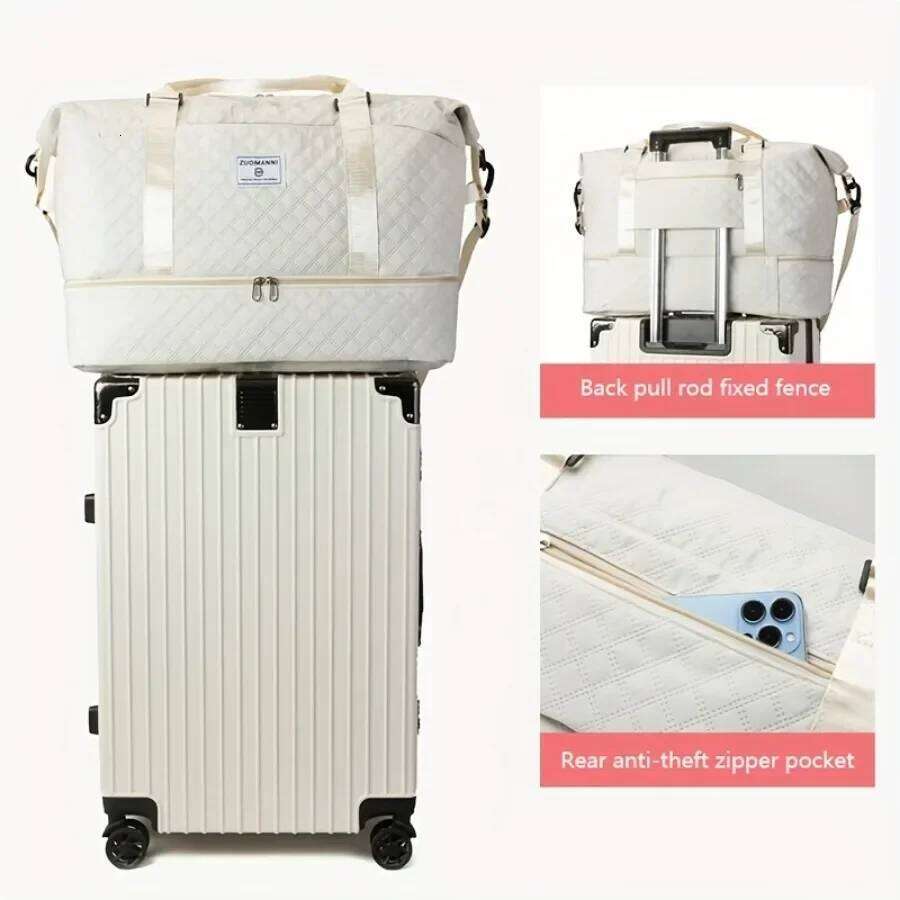 2pcs Set Large Capacity Travel Duffel with Shoe Compartment and Cosmetic Pouch, Casual Nylon Gym Bag, Weekend Overnight Bag Y260225