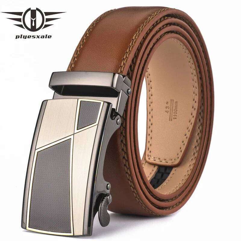 Plyesxale Automatic Buckle Brown 2024 Brand Designer Mens Belts Luxury Genuine Leather Belt For Men High Quality B10 Y260225