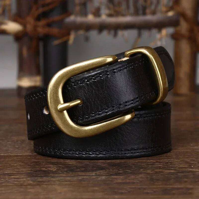 2.8 CM Pure Cowhide Genuine Leather Ladies High Quality Jeans Brass Buckle Cowboy Fashion Designer Belts for Women luxury Y260225