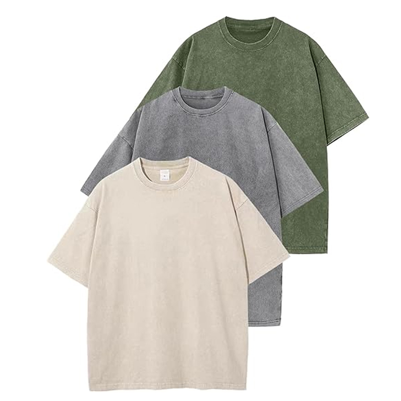 3-piece men's oversized T-shirt retro T-shirt loose short sleeved casual streetwear loose washed unisex top