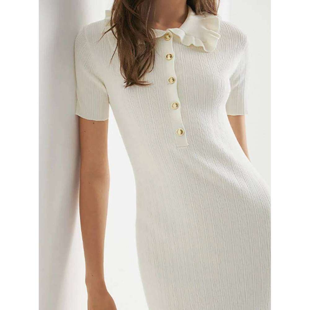 Women Peter Pan Collar Short Sleeved Summer New 2026 Button Slim Fit Commuting A-line Casual High Waist Solid Dress XJ260225