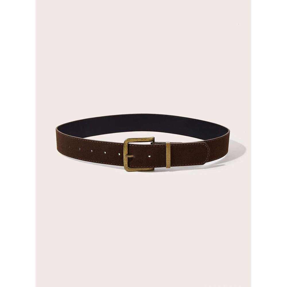 A unisex bronze-tone pin-buckle suede leather casual belt Y260225