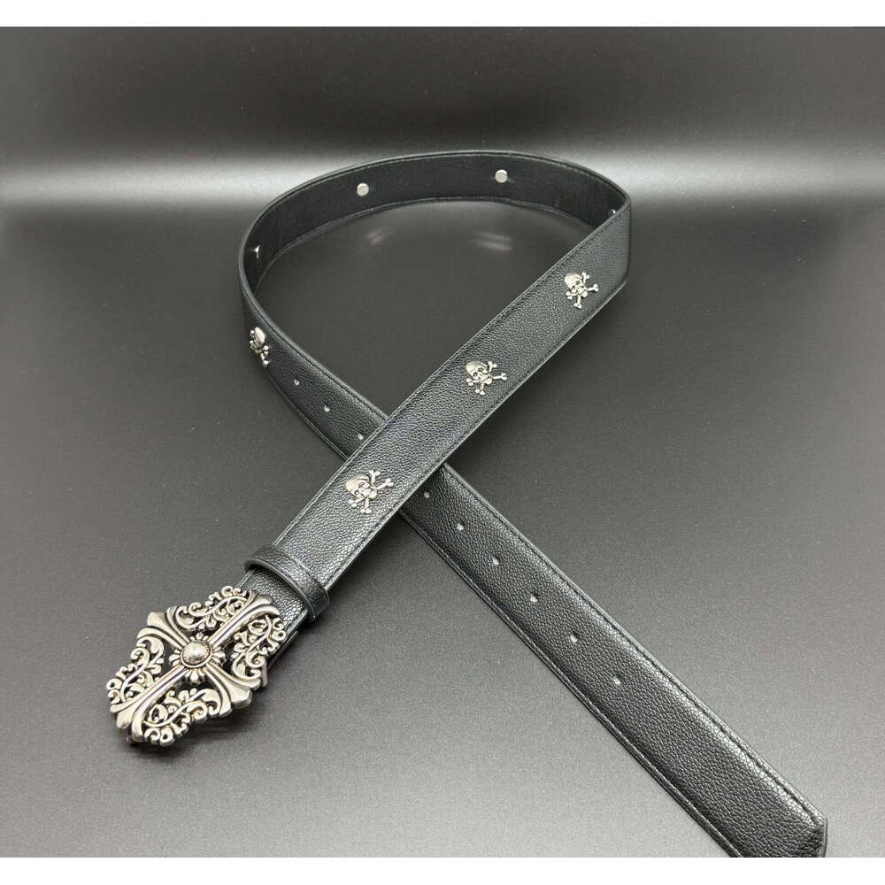 Metal Skull Cross Rivet Genuine Leather Cowboy Belt Genuine Leather Cowskin Men Belt Punk Rivet Jeans Belts For Men Ceinture