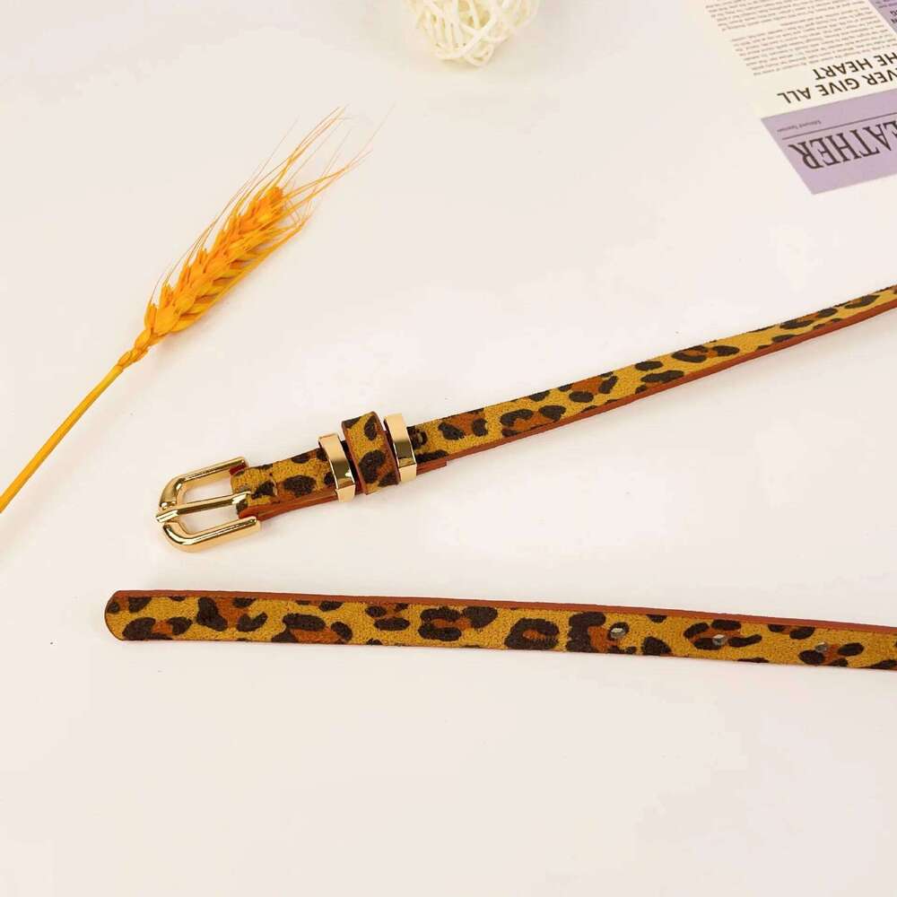 European American Retro Slim for Women Versatile Needle Buckle Fine Waist Decoration Simple Summer Leopard Belt Y260225