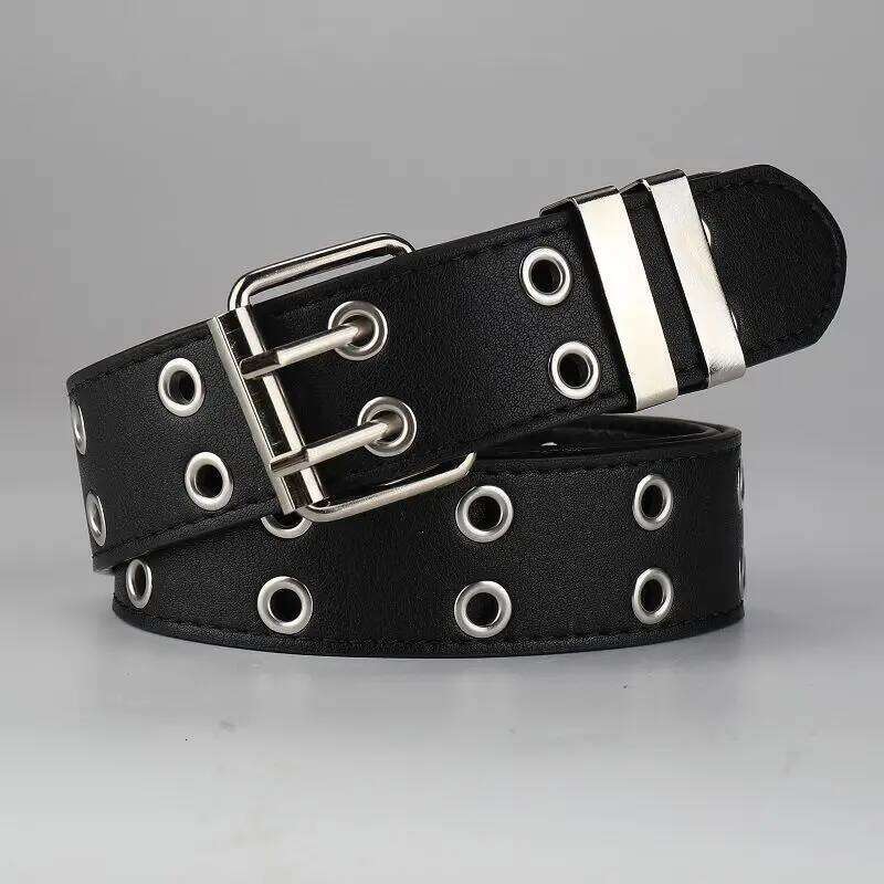 Belt female Korean ins spicy girl dark personality double-breasted metal chain decoration versatile punk men belt tide Y260225